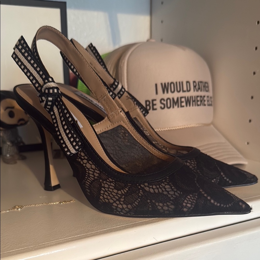 Elegant Black Lace Slingback Heels